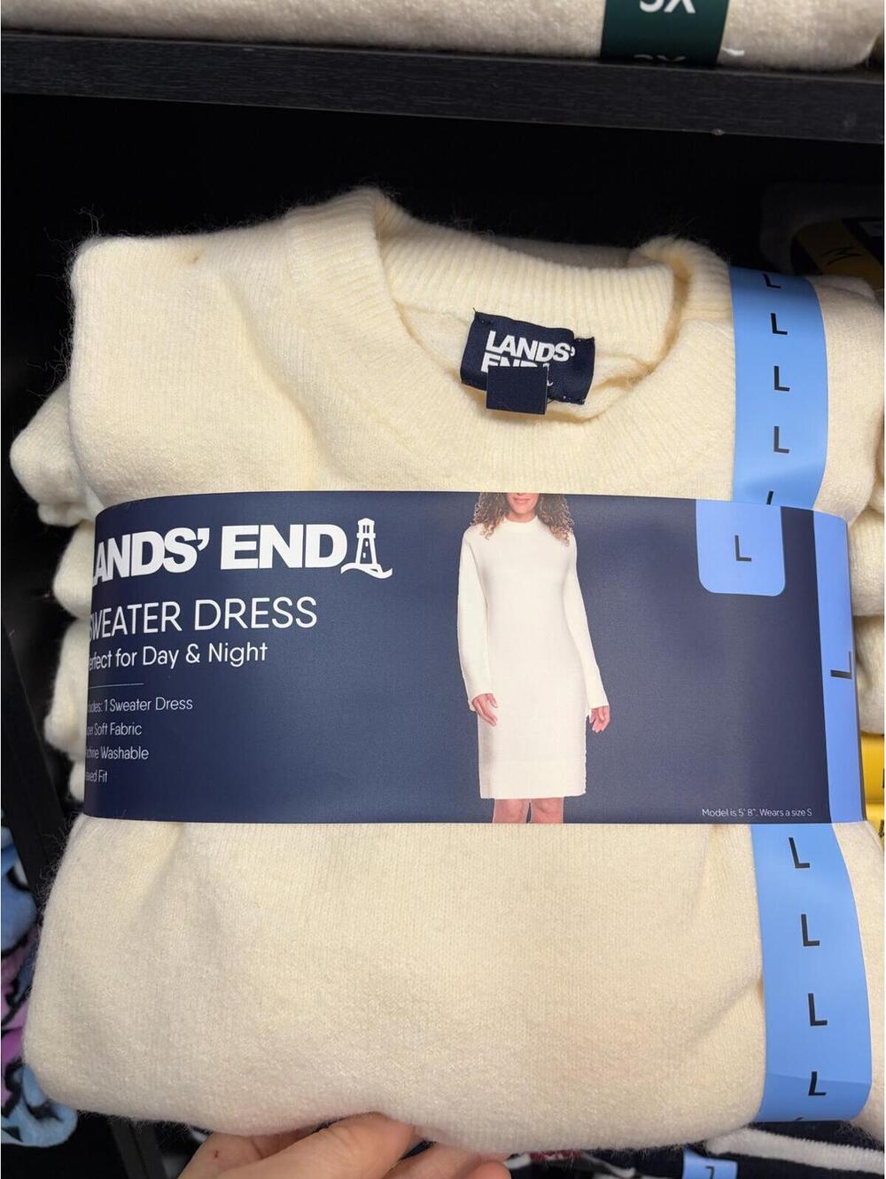 Lands End Cream Sweater Dress Size Large